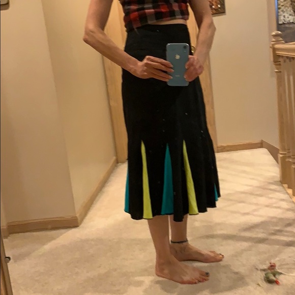 Metrostyle EUC Tulip Linen Panel Skirt 6 turquoise green Black - Picture 2 of 9